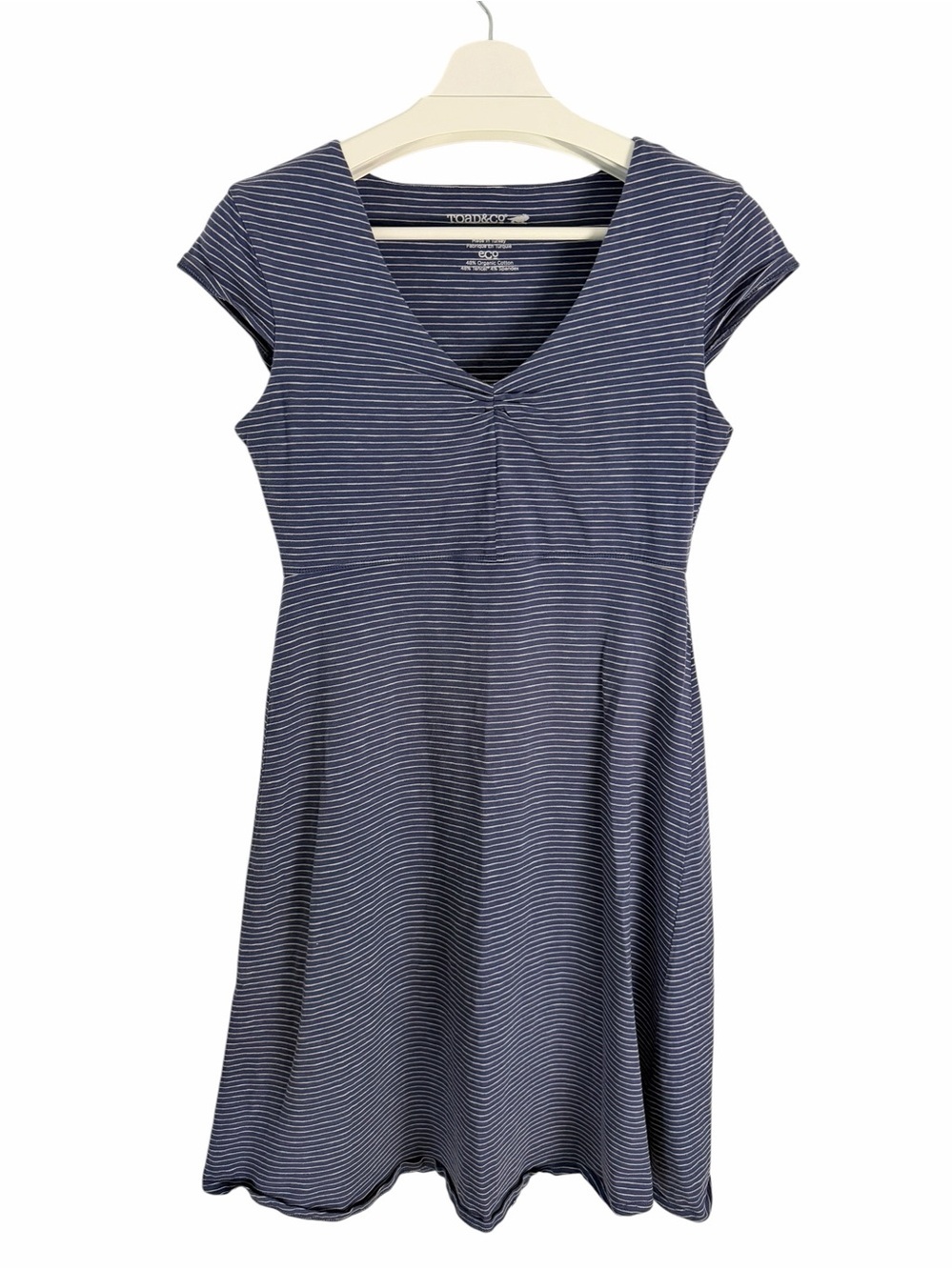 TOAD & CO Navy Blue White Striped Organic Cotton Tencel Fit & Flare Dress size S